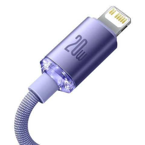 USB кабель Baseus Crystal Shine Series, USB тип-C, Lightning, 120 см, 20 Вт, фіолетовий, в нейлоновому обплетенні, #CAJY000205 Прев'ю 1