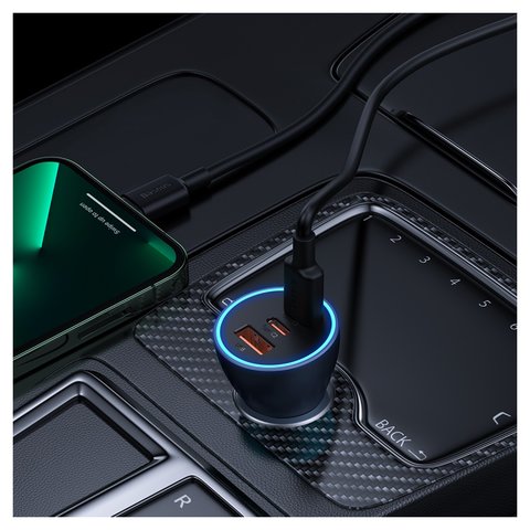 Автомобильное зарядное устройство Baseus Golden Contactor Pro, серое, Quick Charge, 65 Вт, 7 А, 3 порта, 12-24 B, #CGJP010013/CGJP020313 Превью 3