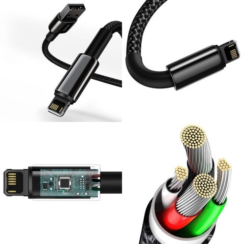 USB кабель Baseus Tungsten Gold, USB тип-A, Lightning, 100 см, 2,4 А, черный, #CALWJ-01 Превью 1