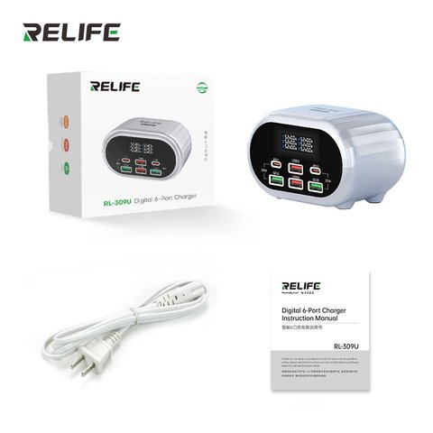 Мережевий зарядний пристрій RELIFE RL-309U, 72 Вт, Quick Charge, Power Delivery (PD), сірий, 6 портів Прев'ю 4
