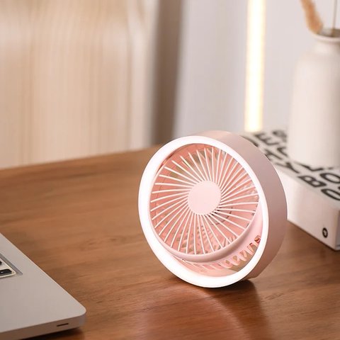 Вентилятор N601, розовый, с лампой, с держателем, с аккумулятором, настольный, USB тип-C Превью 1